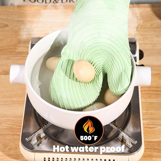 4 Pieces Oven Mitts and Pot Holders of Macaron Color Thickened Non-Slip Silicone Kitchen Gloves, Heat Resistant up to 500F, Essential for Kitchen Baking(makal-lv)