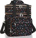 GLENKEY Expandable Lightweight Insulated Lunch Box for Women, Double Deck Large Lunch Bag Leakproof Soft Cooler Bags for Adults Work Office Flight Beach Travel, Polka Dots, 16L