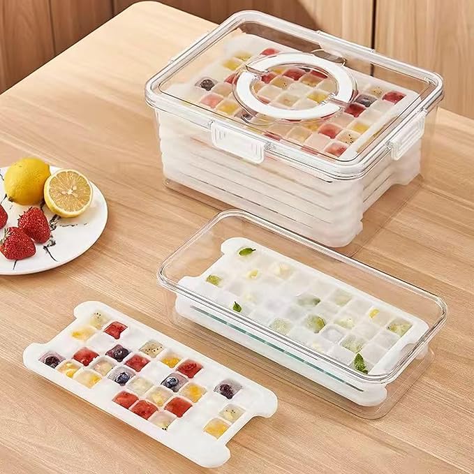 Ice Trays for Freezer with Lid and Bin,Plastic Ice Bin Container for Freezer,3 Pack Crushed Ice Cube Trays with Lids and Bin,Ice Container with Locking Lid,BPA Free,Easy to Remove