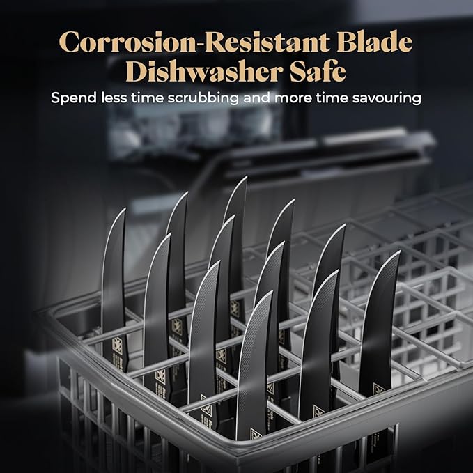 Steak Knives Set of 6, 4.7 Inch Dishwasher Safe Non-Serrated Table Knives, Ultra Sharp for Precise Cutting, Non-Stick Blade & Rust Proof, Easy to Maintain Ideal for Home Restaurant Party