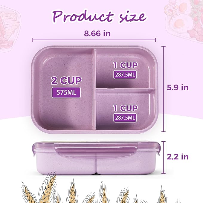 MISS BIG Lunch Box Kids, Leak Proof Lunch Containers, Mom’s Choice No BPAs and No Chemical Dyes Bento Box for Kids,Microwave and Dishwasher Safe Lunch Box (Purple M)
