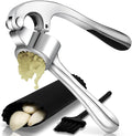 Premium Garlic Press, Garlic Mincer Set of 3 with Silicone Roller Peeler & Cleaning Brush, Extremely Durable Garlic Crusher, Ergonomic Handle, Extracts Most Garlic Paste Per Clove