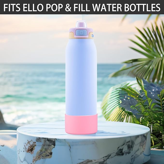 2 PCS Silicone Bottom for Ello Pop 32 OZ Water Bottle, Water Boot for Ello Pop,Avoid Scratches and Noise (Rose Red, 22oz)