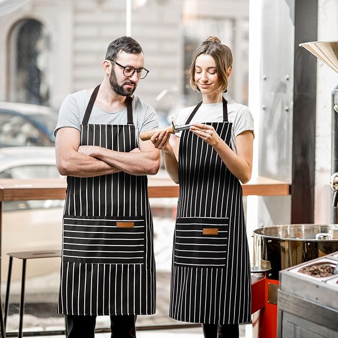 2 Pack Adjustable Bib Apron with 2 Pockets Chef Cooking Kitchen Restaurant Aprons for Women Men
