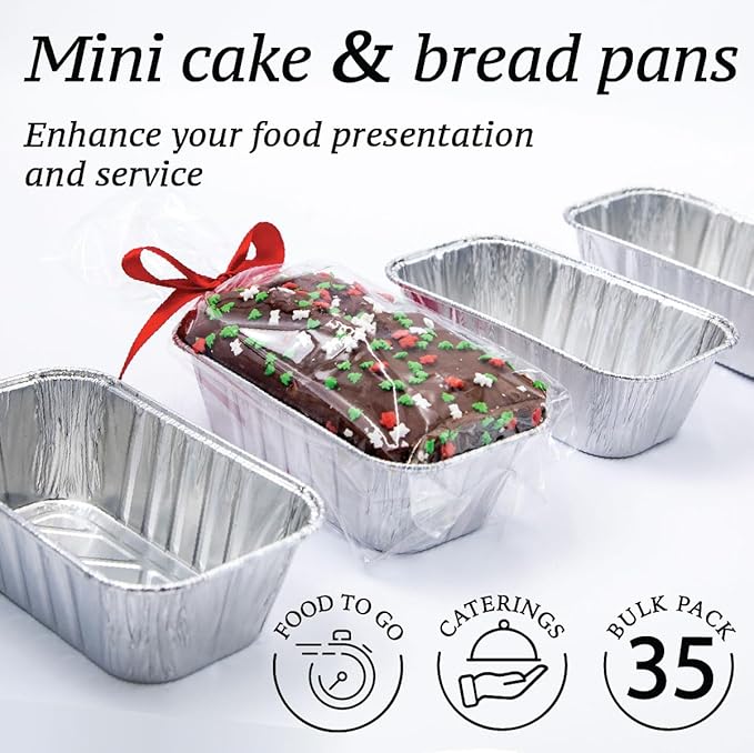 Spare Essentials (35 Pack) 1 Lb Aluminum Foil Mini Loaf Pans - Foil Bread Pans for Baking - Perfect to Bake Individual Bread Loaves, Cakes & Meat - 1 Pound Aluminum Loaf Pans - 6 x 3.5 x 2 Inches