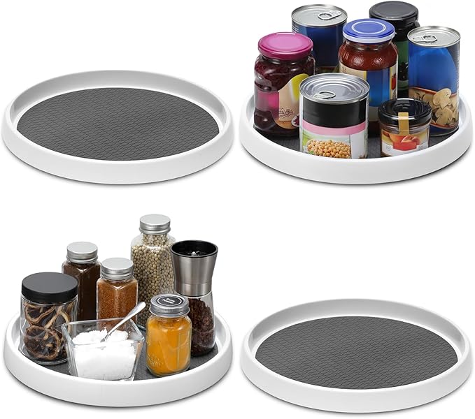 2 Pack, 12-Inch Non-Skid Lazy Susan Organizers - Turntable Rack for Pantry Organization and Storage, Kitchen, Fridge, Cabinets, Bathroom Makeup Vanity Countertop, Under Sink Organizing, Spice Rack