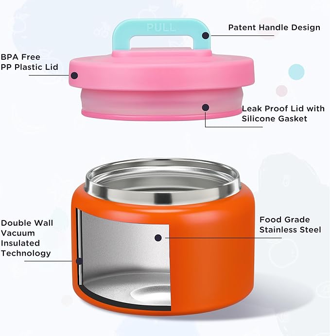 MAISON HUIS 8oz Soup Thermo Wide Mouth Vacuum Insulated Thermo Food Jar, Leak Proof Stainless Steel Thermo for Hot&Cold Food Kids Food Lunch Soup Container for School Travel