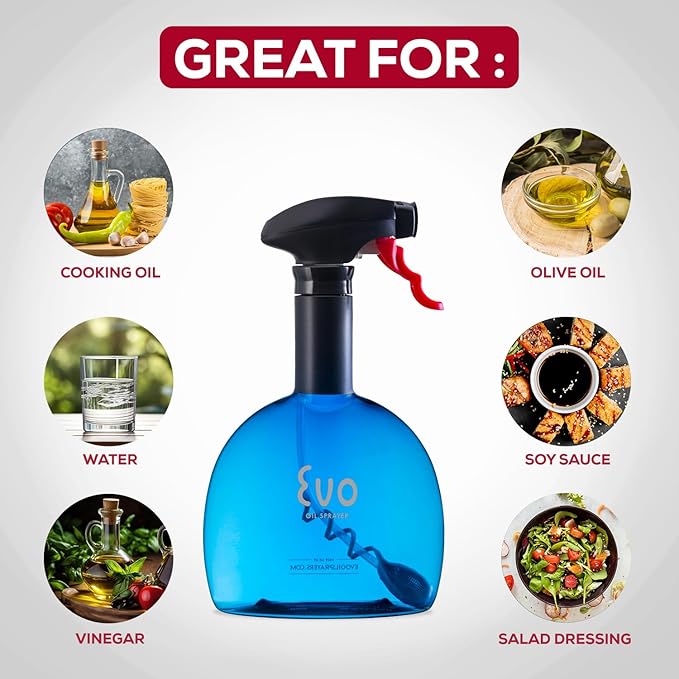 Evo Original Oil Sprayer, Non-Aerosol for Olive Oil, Cooking Oils, and Vinegars, Blue, 24-Ounce Capacity