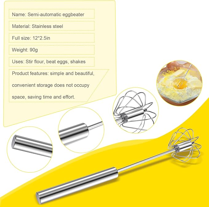Stainless Steel Egg Whisk, 12 Inch Hand Mixer, Upgraded Semi-automatic Whisk, Ideal For Blending, Whisking, Baking tool, Beating Eggs, Butter & Milk, Suitable For Home Kitchen Use.