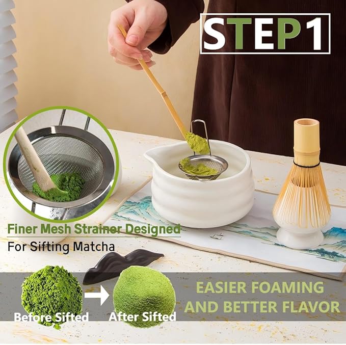 Matcha Whisk Holder Matcha Chasen Whisk Stand Ceramic Holder fit for Traditional Japanese Tea Ceremony Starter Matcha Tools Matcha Bowl (Black Matcha Bowl)