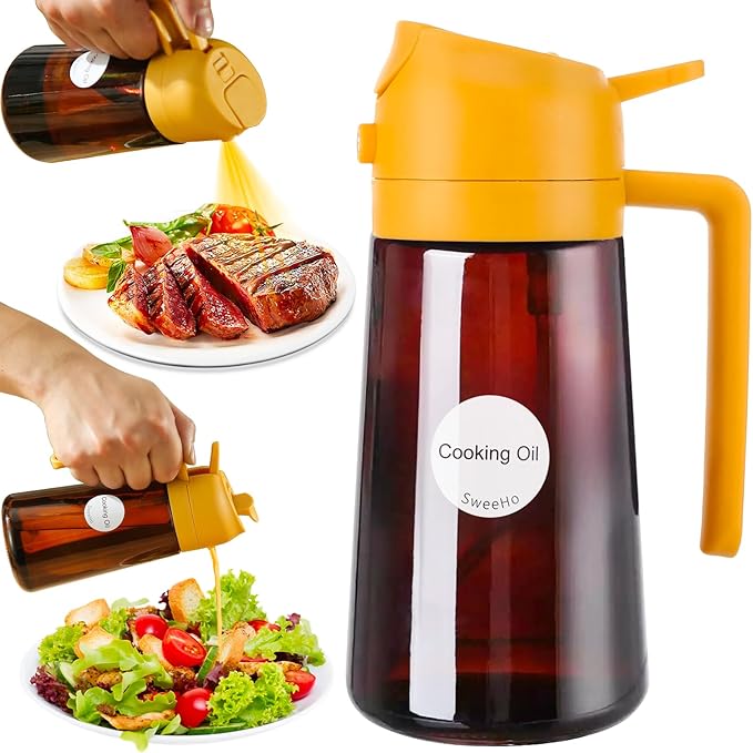 Oil Sprayer for Cooking, 2 In 1 Oil Dispenser and Oil Sprayer (Orange+Dark Brown)