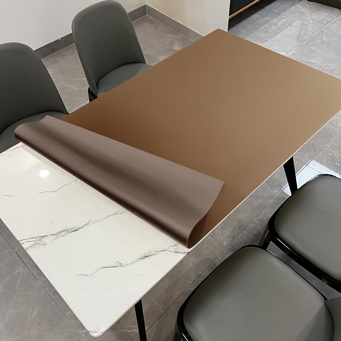 Leather Table Cover,1.8mm Thick,36x72 Inch Table Protector,Table Protector for Dining Room Table,Dining Table Cover,Table Cover Protector,Dining Table Pad(Mud Color+Champagne Gold,36x72)