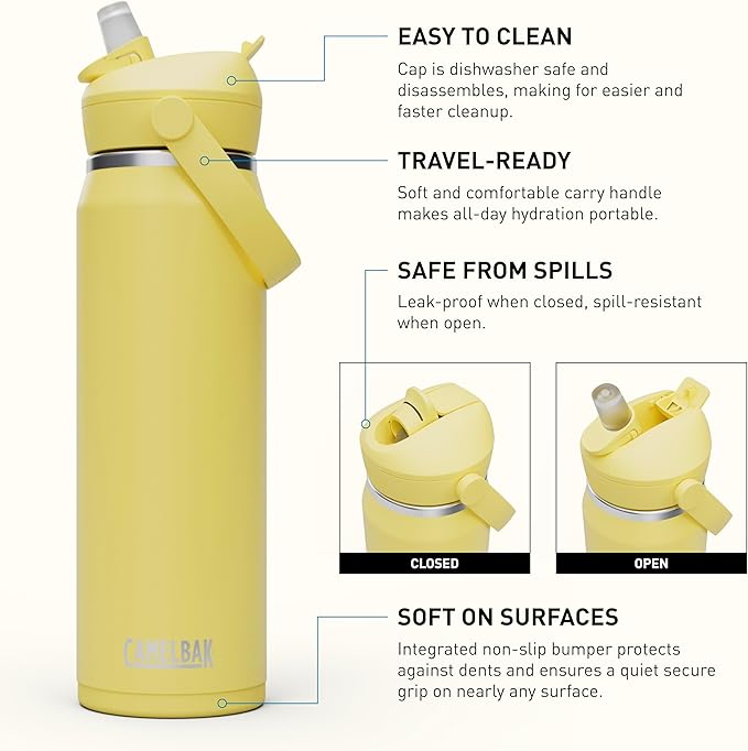CamelBak Thrive Flip Straw Insulated Stainless Steel Water Bottle Yellow Bloom, 25oz