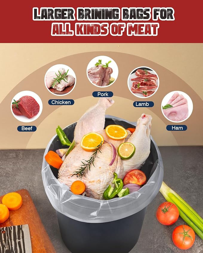 Brine Bag, 6 Pack, 4.7Mil 30"×21", Extra Large Turkey Brine Bag Food Grade for Marinating, Brining Bags for Turkey, Chicken, Beef, Pork, Ham, 5 Gallon Bucket Liner Bags Heavy Duty Leak Proof