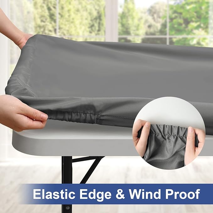 homing Rectangle Table Cloth Cover, Waterproof Polyester Elastic Fitted Tablecloth, Fits for 5 Foot Folding Tables, Washable Table Protector for Picnic, Camping, Outdoor (Grey, 30" x 60")