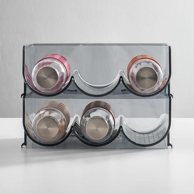 mDesign Stackable Plastic 3 Bottle Refrigerator Wine Rack - Kitchen Storage Organizer for Champagne, Wine or Water Bottles - Stacking Wine Organizer for Fridge - Ligne Collection - 2 Pack - Smoke Tint