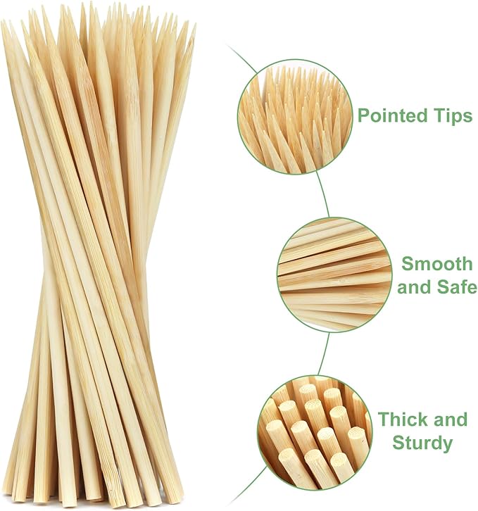 Bamboo Candy Apple Skewer Sticks Semi Pointed, 5mm 5.5inch Cotton Rock Candy Caramel Lollipop Sticks, Natural Wooden BBQ Barbecue Skewer for Corn Dog 200 PCS