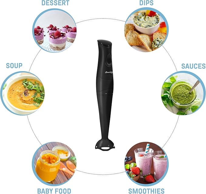 Elite Gourmet EHB2425B Electric Immersion, Mixer, Chopper, 1-Touch Control Hand Blender, 150 Watts, Black