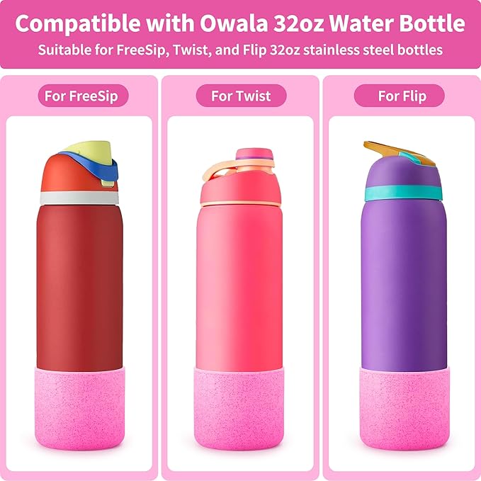Silicone Water Bottle Boot for Owala 32 oz, Anti-Slip Protective Sleeve for Owala Twist & FreeSip & Flip Stainless Steel Water Bottle, Boot Bottom Base (Glitter Rose Red)