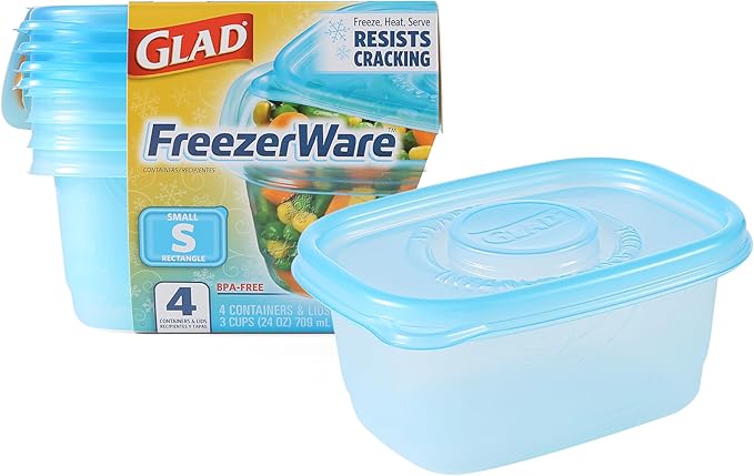 Glad Food Storage Containers - Glad FreezerWare Container - Small - 24 Ounce - 4 Containers