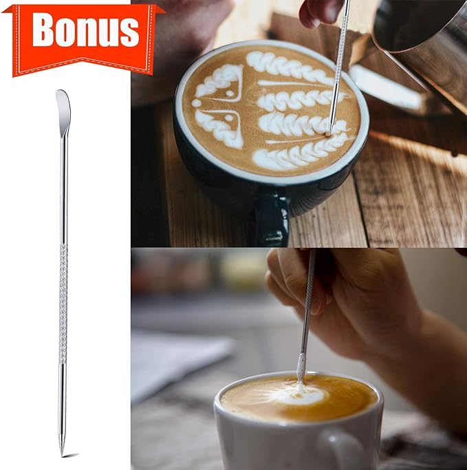 Milk Frothing Pitcher, 20oz Espresso Steaming Pitchers Stainless Steel Cappuccino Coffee Machine Accessories Barista Tools Steamer Froth Pitchers Milk Jug Cup with Decorating Pen Latte Art