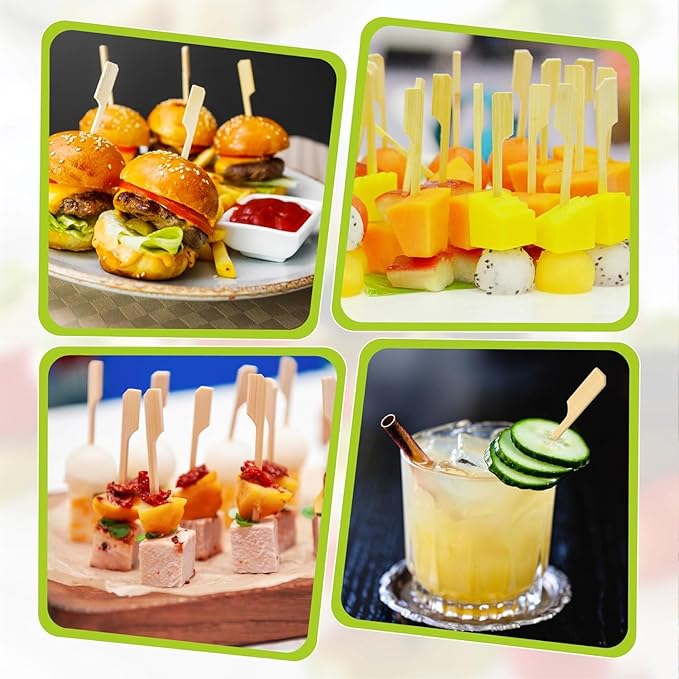 4.7 Inch Bamboo Skewers For Appetizers, 400 PCS Cocktail Picks, Fancy Flat Toothpicks For Appetizers, Bamboo Sticks For Party Sandwich Fruit Charcuterie Boards Accessories