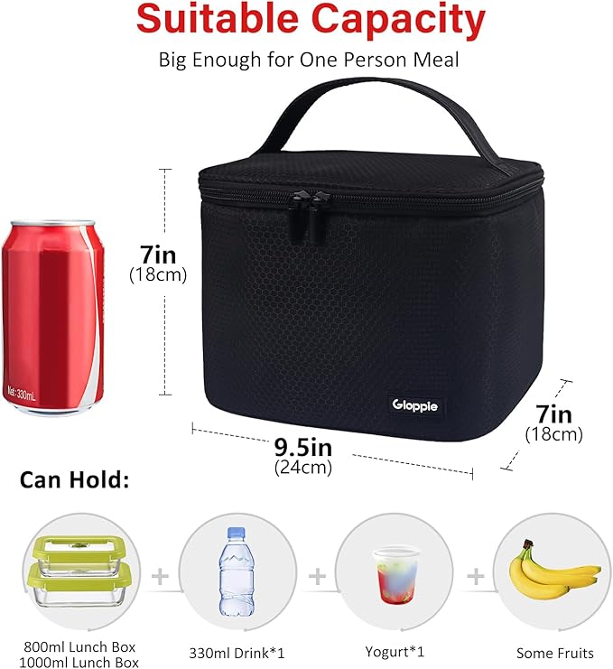 Gloppie Insulated Lunch Bag Lunch Box for Men Women Lunchbox Cooler Bag for Work Picnic, Idea for Gift, Black Honeycomb