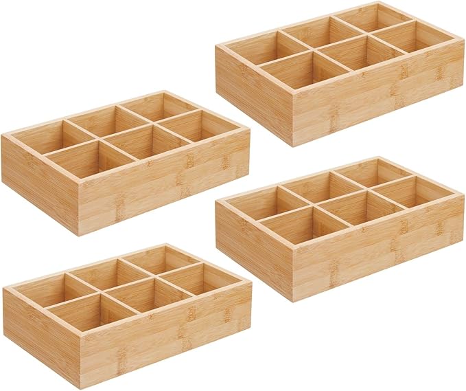 mDesign Bamboo Tea & Food Storage Organizer Container Box - Wooden Holder Case for Tea Bags, Coffee, Snacks, Sugar, Sweeteners, and Small Packets - Echo Collection - 4 Pack - Natural Wood