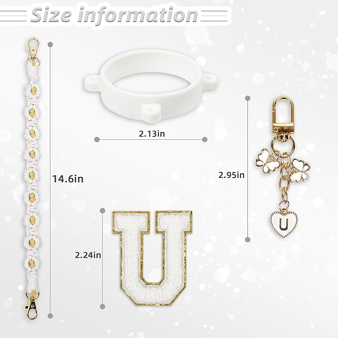 Cute Letter Charm Set Compatible with Owala Water Bottle 24 oz, 32 oz, 40 oz, Owala Kids, Owala Coffee Tumbler, Owala FreeSip – Includes Handle Strap, for Owala Accessories & Stanley Cup Accessories