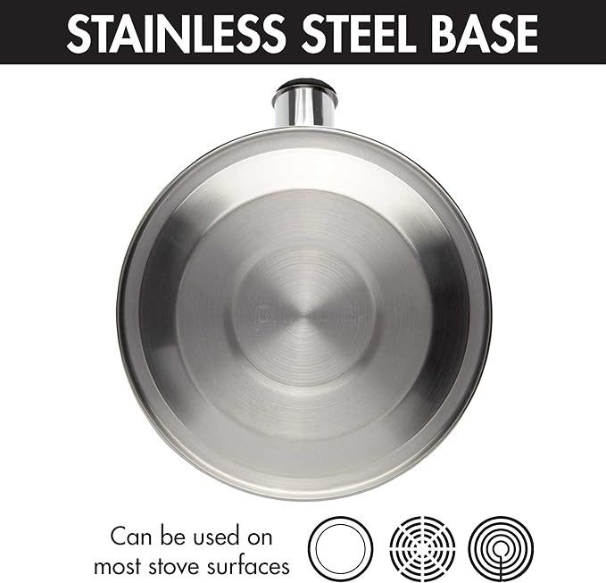 Primula Stewart Whistling Stovetop Tea Kettle Food Grade Stainless Steel, Hot Water Fast to Boil, Cool Touch Folding, 1.5-Quart, Brushed with Black Handle (Pack of 4)