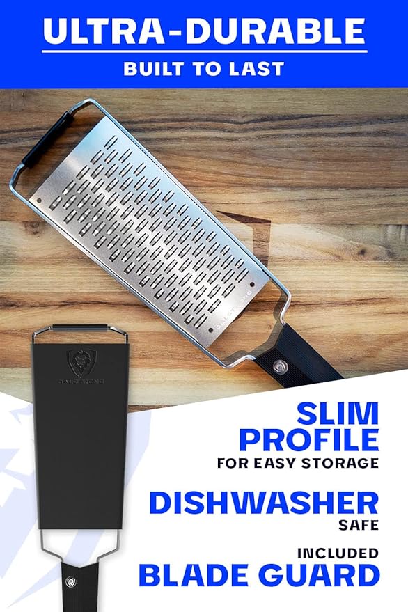 Dalstrong Professional Wide Cheese Grater - Ribbon - #304 Stainless Steel Blade - G10 Handle Kitchen Shredder - w/Blade Cover - Medium/Soft Cheese, Chocolate, Citrus, Root Vegetables - NSF Certified