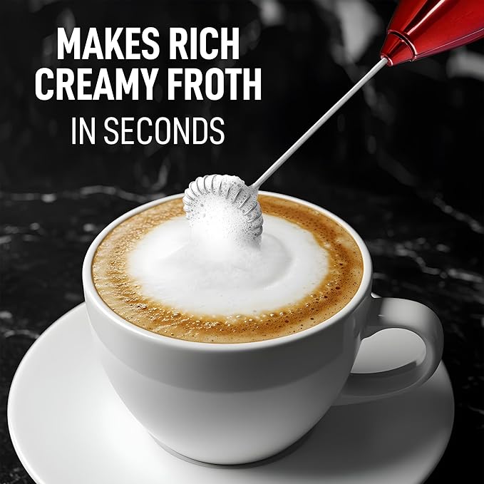 Zulay Kitchen Executive Series Luxury Gift Milk Frother – Handheld Electric Foam Maker for Coffee, Lattes & Hot Chocolate – Deluxe Finish, Great Fir for Coffee Lovers (Cardinal Red)