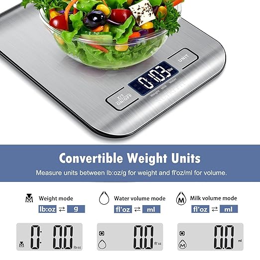 Food Scale, Kitchen Scales Digital Weight Food Grams and Ounces for Weight Loss Baking Cooking of NUTRI FIT, Max 11lb 1g Increment, Backlight LCD Smart Tare Stainless Steel, Easy to Use, AAA Battery