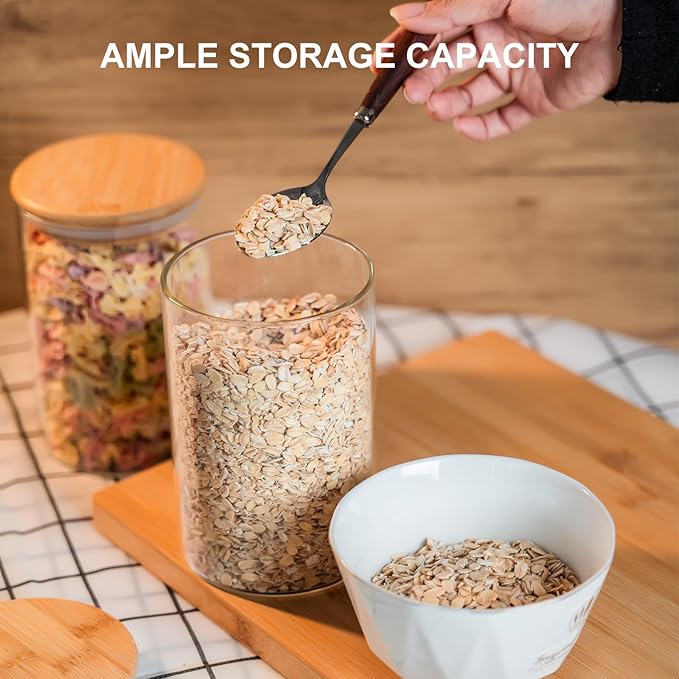 Liuruiyu Glass Food Storage Jars Set of 8,26oz-Glass Storage Containers Clear Glass Food Canister with Bamboo Lid Airtight For Serving Tea, Coffee, Flour,Candy, Cookie, Spice(Round-80CMx150CM)