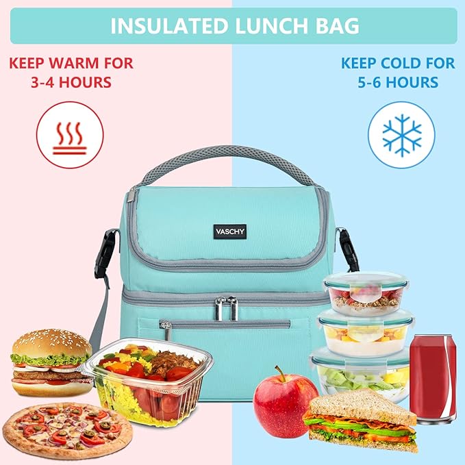 VASCHY Lunch Bag for Women, Insulated Lunch Box Leak-proof Cooler Bag in Dual Compartment Lunch Tote for Men, Women, 14 Cans (Turquoise)