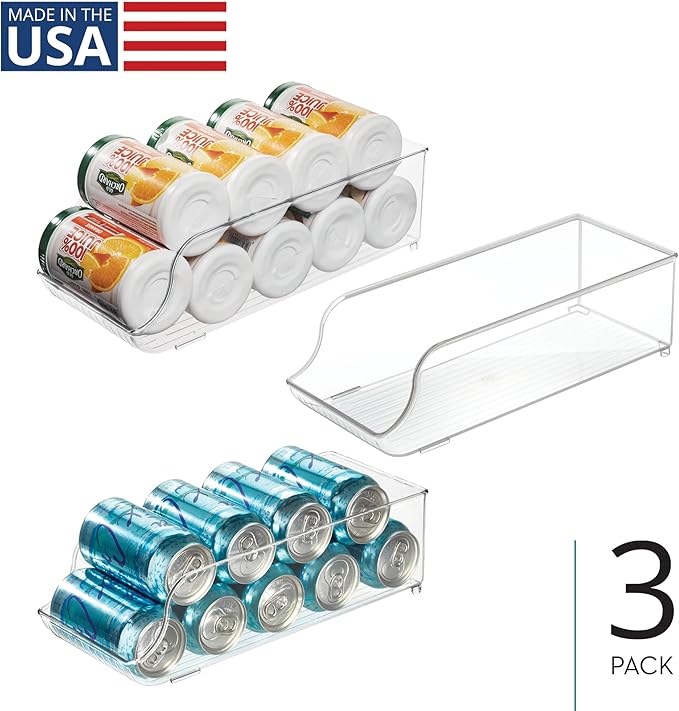 iDesign Soda Can Dispenser for Refrigerator or Pantry - Set of 3 - Clear - Made in USA