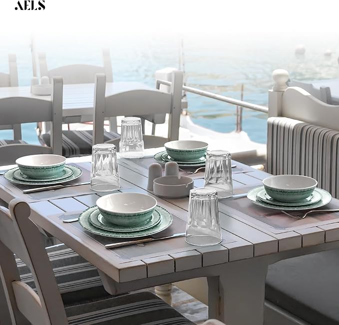 AELS Melamine Dinnerware Set of 12 Pcs Dinner Dishes Set for Indoor and Outdoor Use, Dishwasher Safe, Lightweight Unbreakable, BPA Free, Sage Green