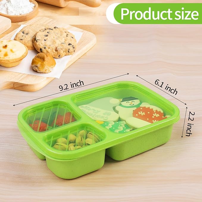 4 Pack Bento Lunch Box Set 3 Compartment Wheat Straw Meal Prep Food Storage Containers Plastic, Microwave and Dishwasher Safe（Jewel Brights）