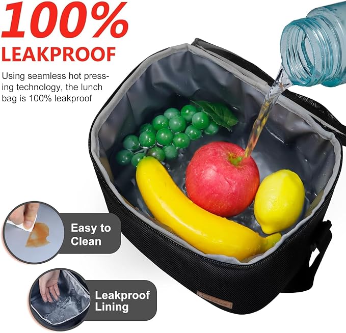 Aosbos Insulated Lunch Box for Men Women Leakproof Cooler Bag Reusable Lunch Tote Bag Adult Lunch Pail Thermal Lunch Boxes Bento Lunch Box Bag 7.5L Black