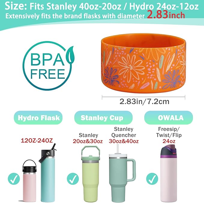 WK IEASON Protective Silicone Base Boot for Hydro Flask Mouth, Anti-Slip Silicone Sleeve Cover Bumper for Hydro Water Bottle Accessories -2.83inch Bottom Diameter