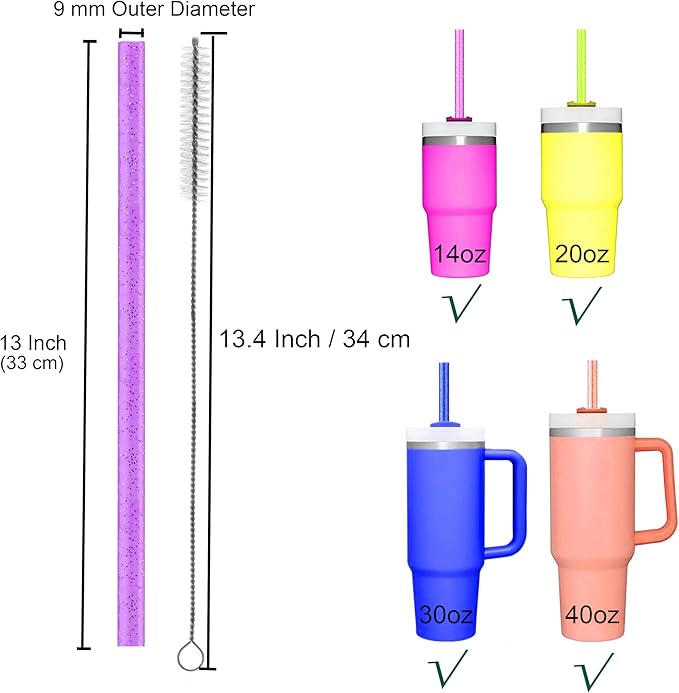 Dakoufish Replacement Glitter Straws for Stanley|Owala|Simple Modern 40oz 30oz Tumbler,10 Pack 13 Inch Reusable Straws With Cleaning Brush For Stanley Hydro Jug Cup,Dishwasher Safe (Mix 10color)