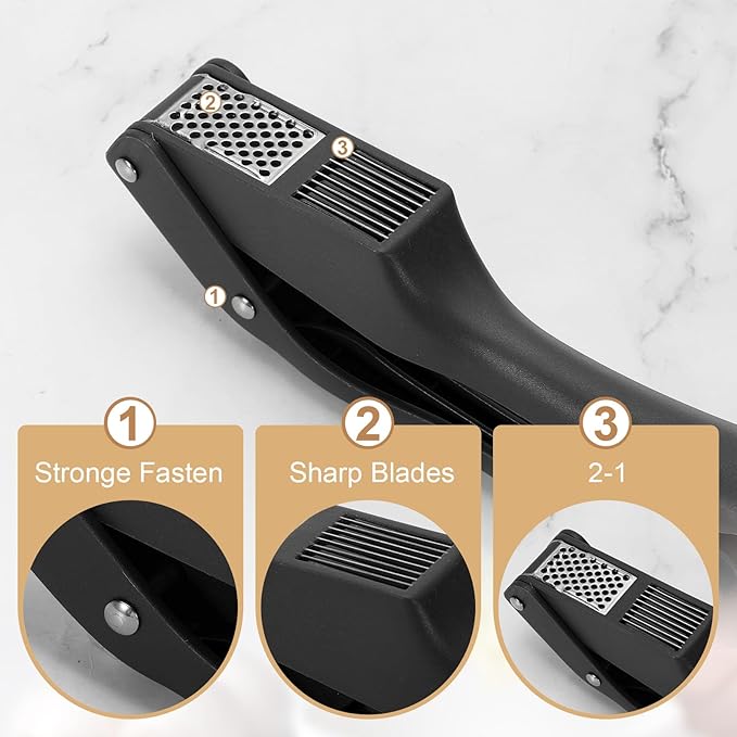 uxcell 2pcs Garlic Press, 7.5 Inch Stainless Steel Garlic Slicer Crusher Tool Kitchen Utensil for Home Cooks and Professional Chefs, Black