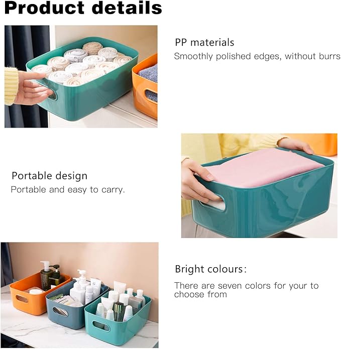 OWill 7 Pcs 2.1 L Plastic Storage B-ins and Baskets for Efficient Home Classroom Organization Small Containers in Multicolour for Kitchen, Cupboard box, and Bathroom Organizer on Shelves and Tubs