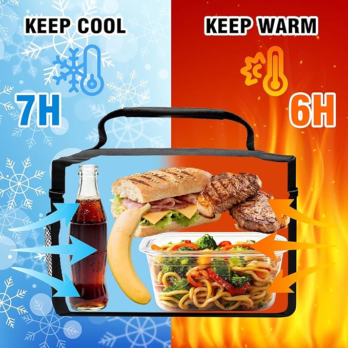 Lunch Bag for Men/Women, Insulated Reusable Lunch Box Leakproof Cooler Tote Bag Freezable with Adjustable Shoulder Strap for Office Work Picnic Beach(Black)