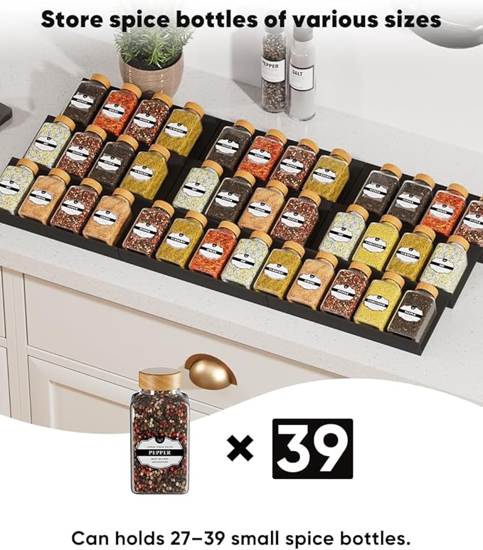 Artibear Expandable Spice Rack Drawer Organizer for 8" to 24" Kitchen Cabinets Drawer Tray, Set of 9