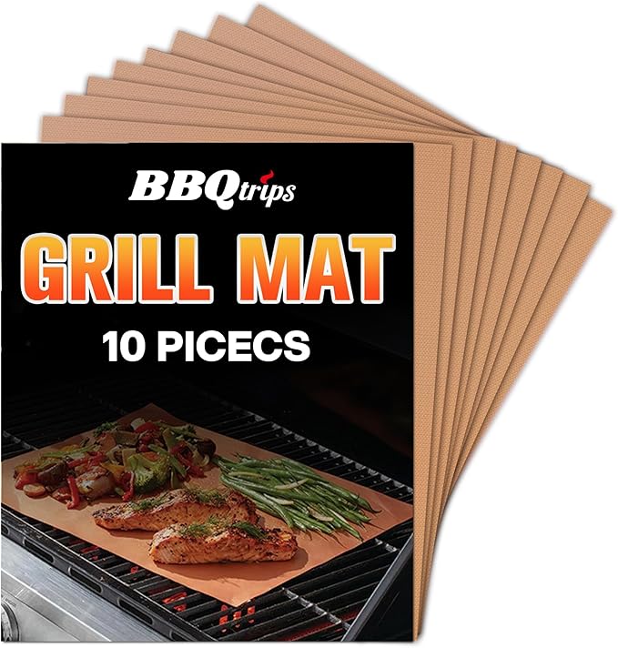 Grill Mats for Outdoor Grill, Cooper 10 pcs grill mats, Grill Sheets for Outdoor Grill Reusable, grilling accessories, non stick grill mat for Gas Charcoal and Electric Grill -15.75 x 13 Inch
