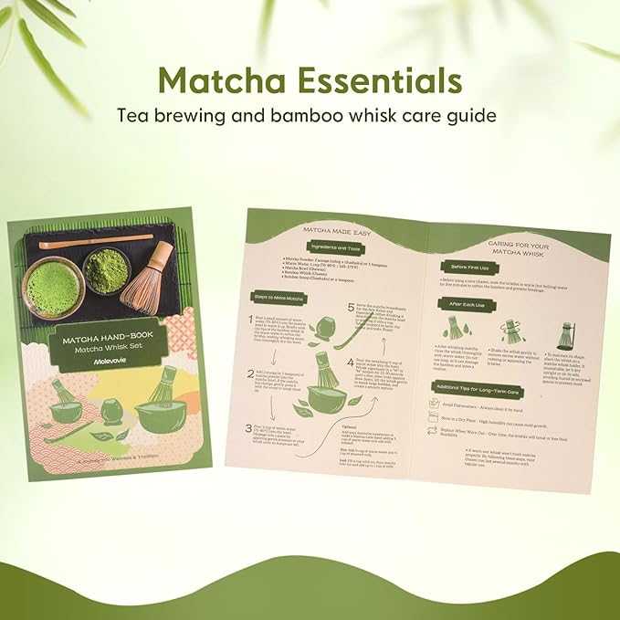 Matcha Whisk Set – Ceramic Matcha Set with Matcha Bowl, Matcha Whisk & Holder, Bamboo Scoop, Tea Towel – 5-Piece Japanese Matcha Kit for Matcha Lovers, Beginners & Gifting (Green, 17oz)