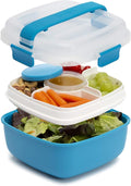 Goodful Stackable Lunch Box Container, Bento Style Food Storage with Removeable Compartments for Sandwich, Snacks, Toppings & Dressing, Leak-Proof and Made without BPA, 56-Ounce, Blue