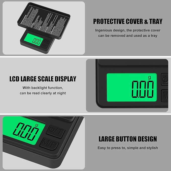 Digital Pocket Scale 1000g x 0.01g, Diyife Portable Precision Gram Scale Jewelry Scale with Protective Cover, Auto-Off, Backlit LCD, 7 Units Tare, for Food, Kitchen, Coffee, Battery Included