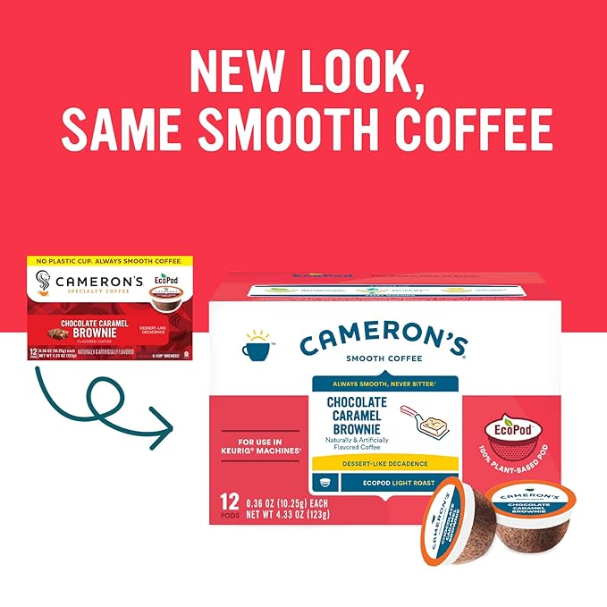 Cameron's Coffee Single Serve Pods, Flavored, Chocolate Caramel Brownie, 12 Count (Pack of 1)